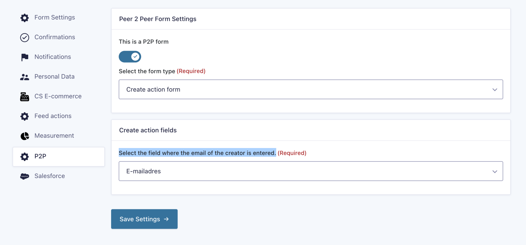 Example of create an action form